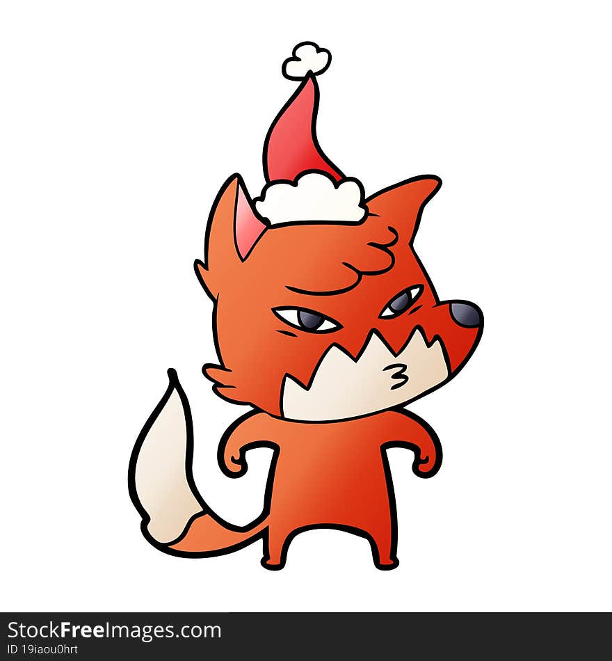 clever gradient cartoon of a fox wearing santa hat