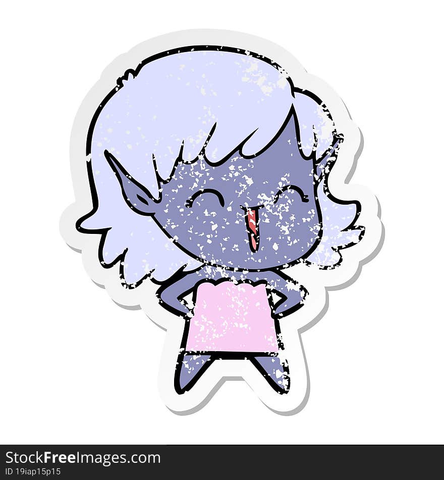 distressed sticker of a cartoon elf girl