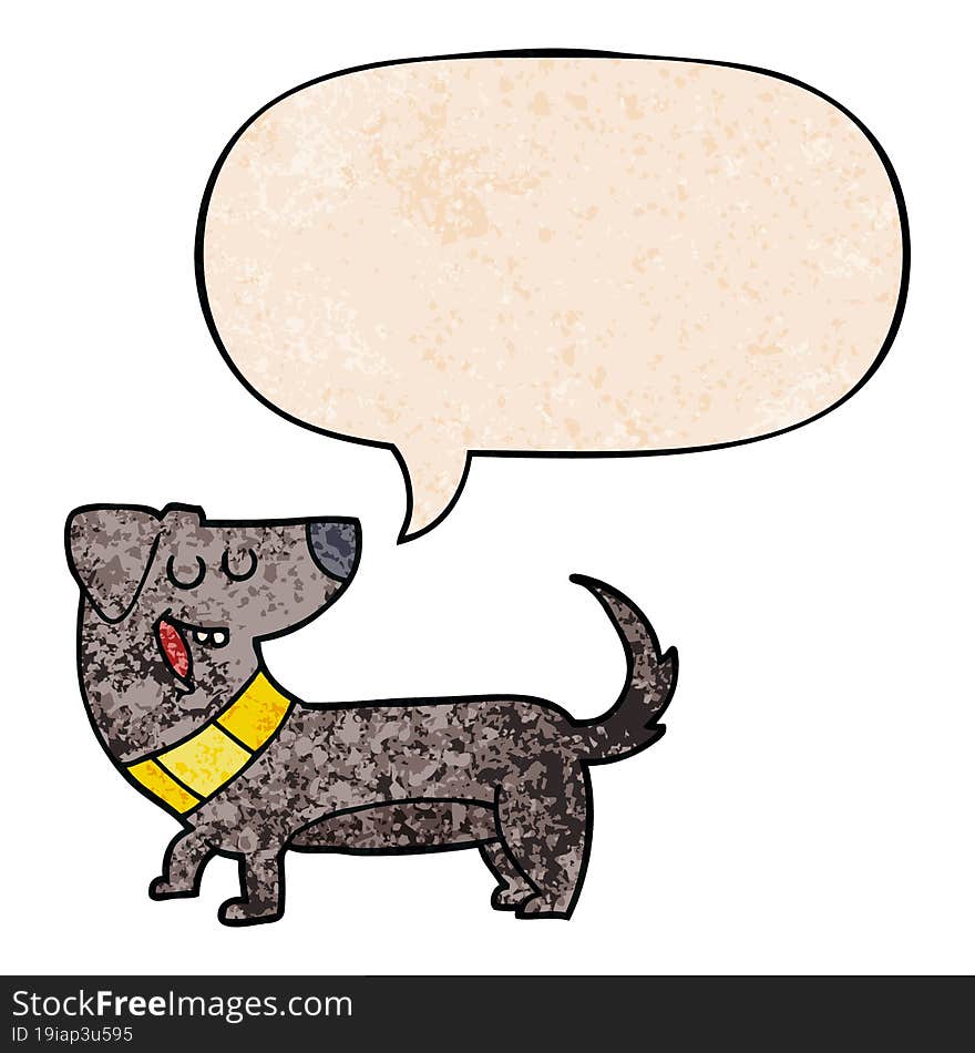 cartoon dog and speech bubble in retro texture style