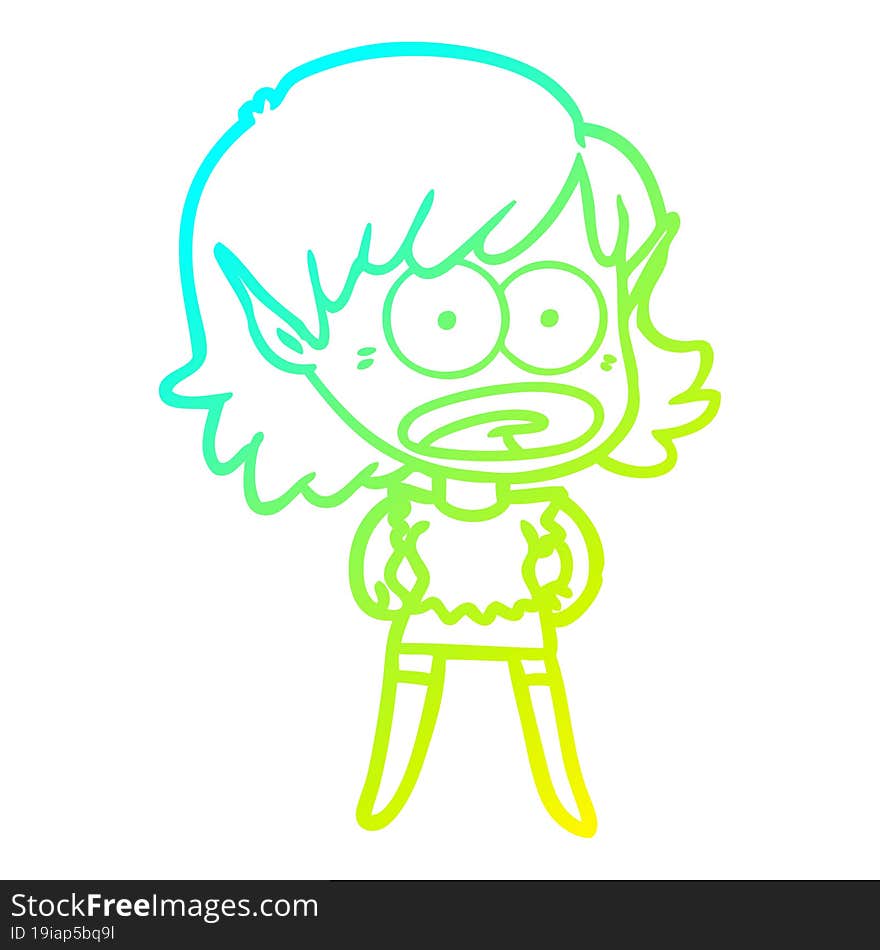 cold gradient line drawing cartoon shocked elf girl