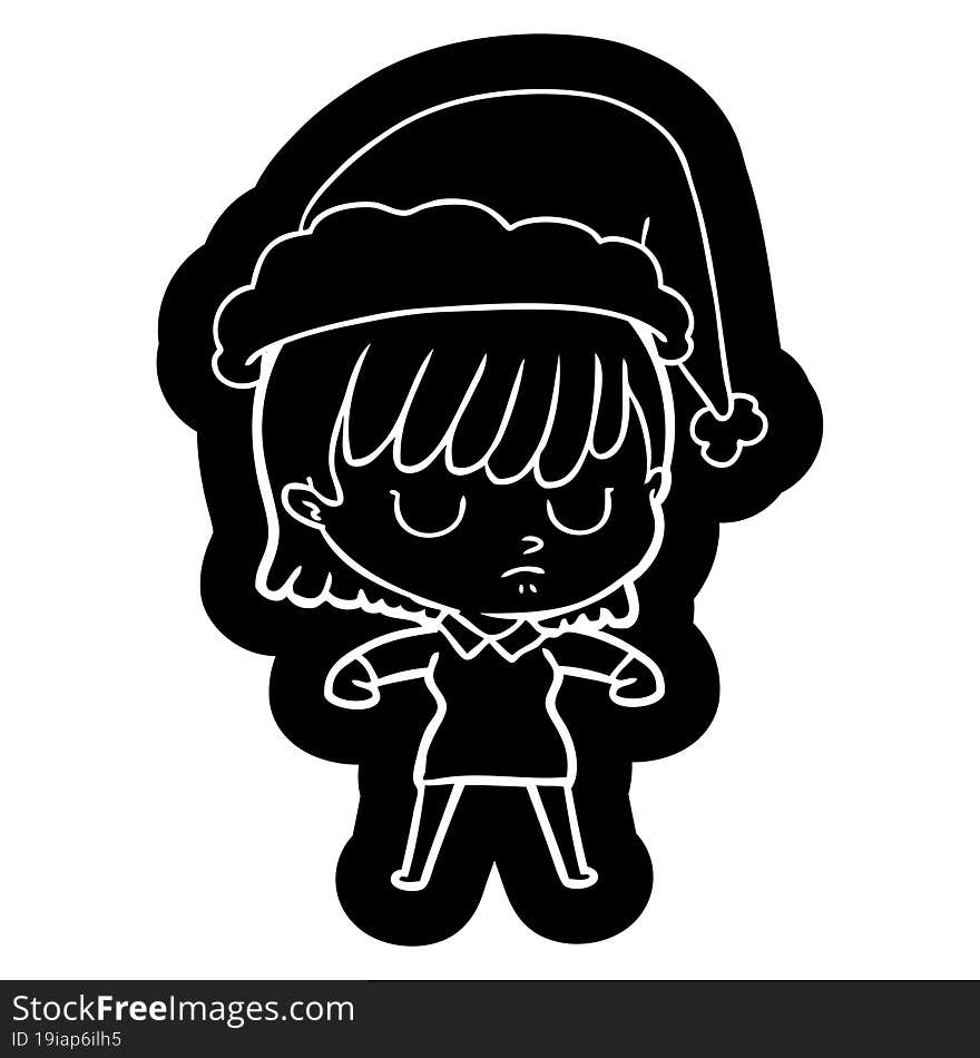 quirky cartoon icon of a woman wearing santa hat