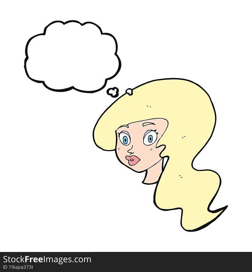 cartoon pretty female face with thought bubble