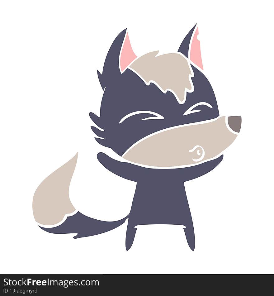 Flat Color Style Cartoon Wolf Whistling