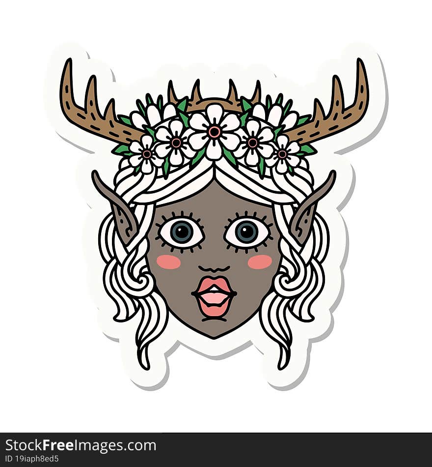 sticker of a elf druid character face. sticker of a elf druid character face