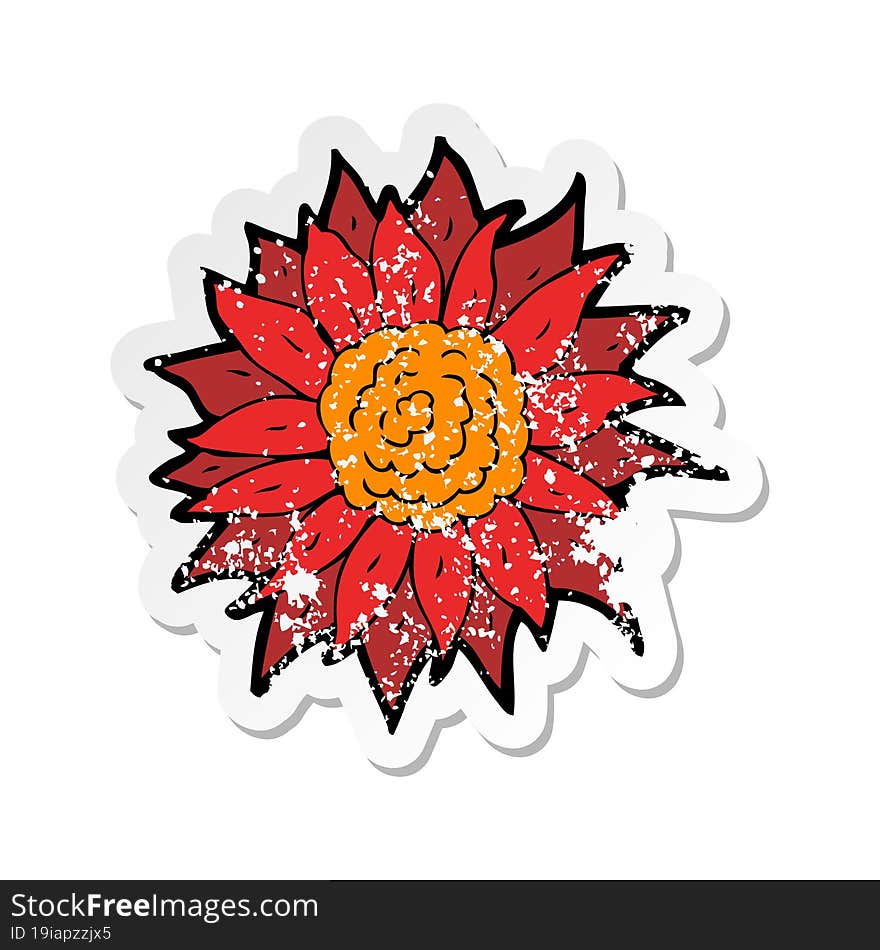 retro distressed sticker of a cartoon flower