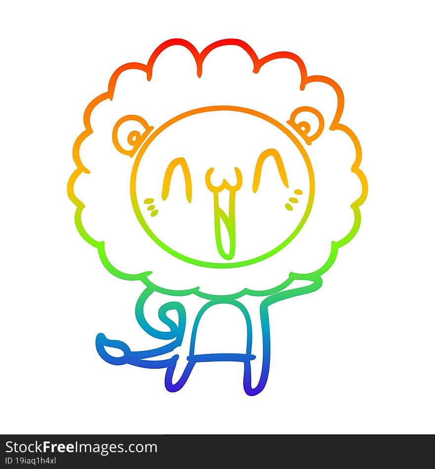 Rainbow Gradient Line Drawing Happy Cartoon Lion