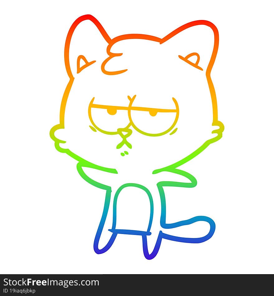 Rainbow Gradient Line Drawing Bored Cartoon Cat