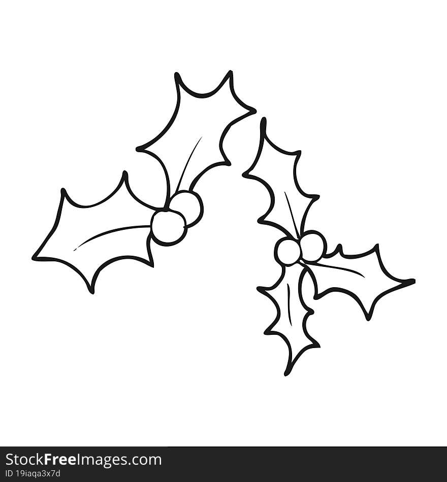 black and white cartoon christmas holly