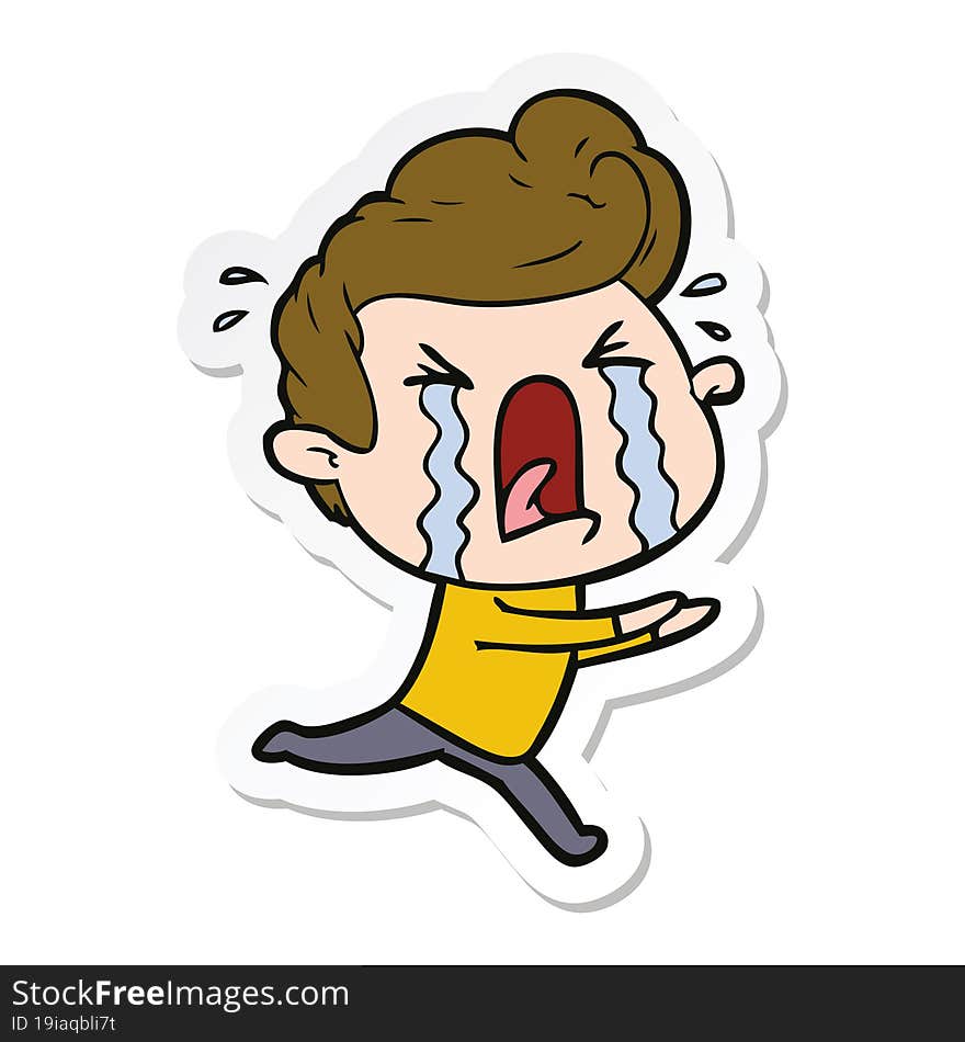 sticker of a cartoon crying man