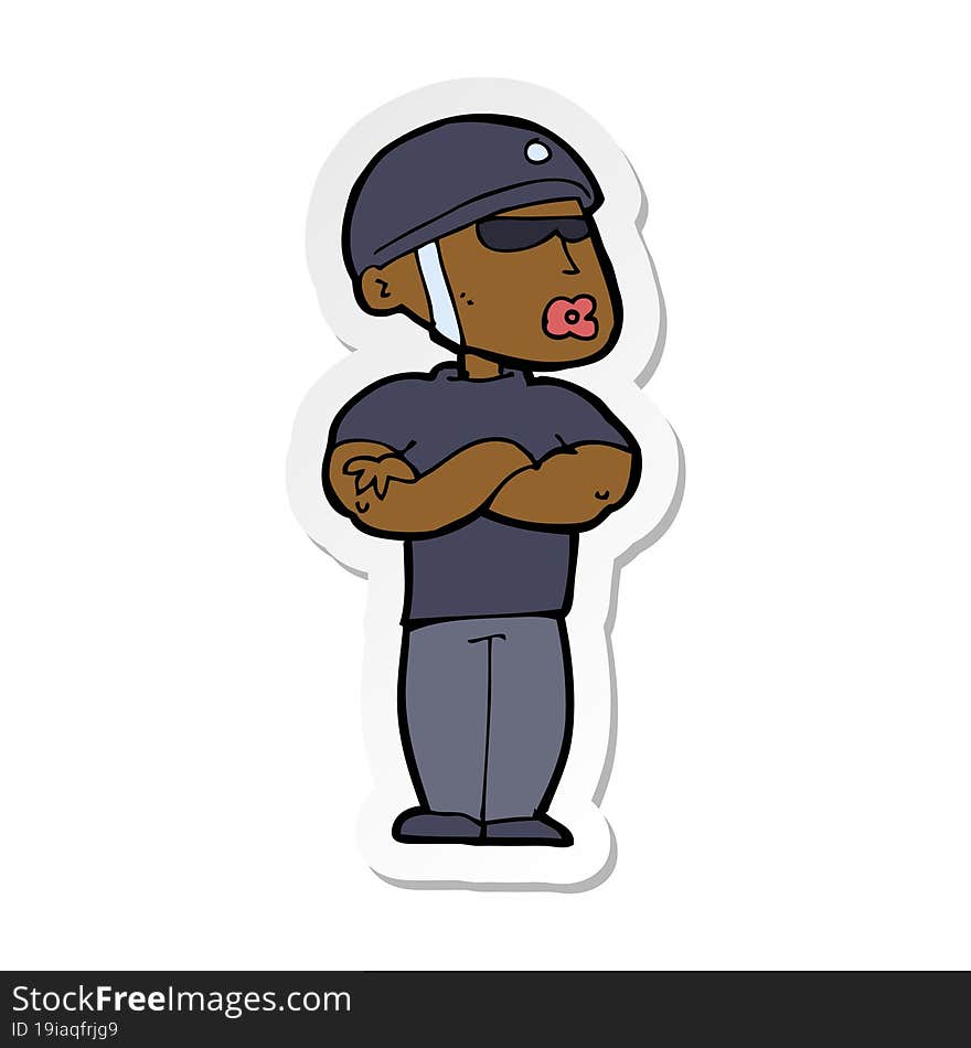 sticker of a cartoon security guard