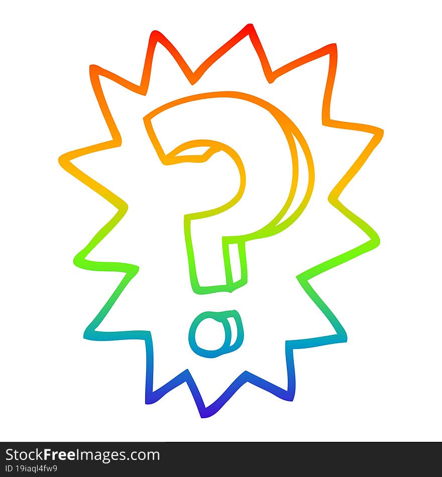 Rainbow Gradient Line Drawing Cartoon Question Mark