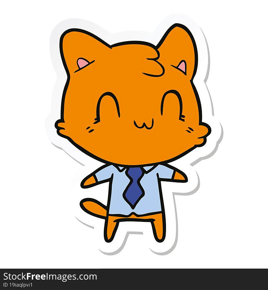 sticker of a cartoon happy cat