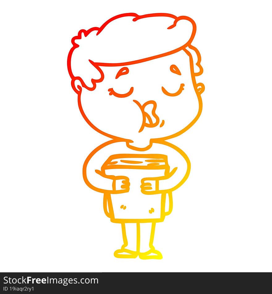 warm gradient line drawing of a cartoon man holding book and singing