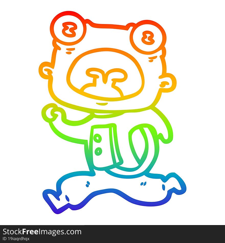 Rainbow Gradient Line Drawing Cartoon Weird Alien Running Away