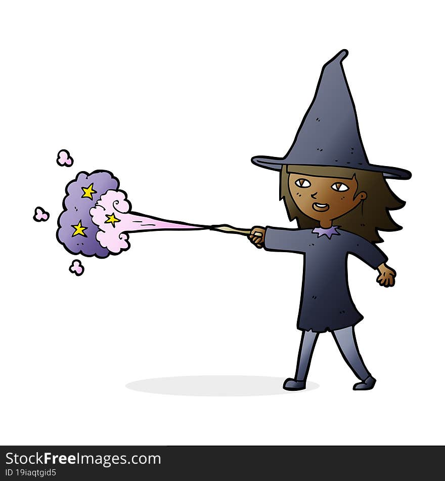 cartoon witch girl casting spell