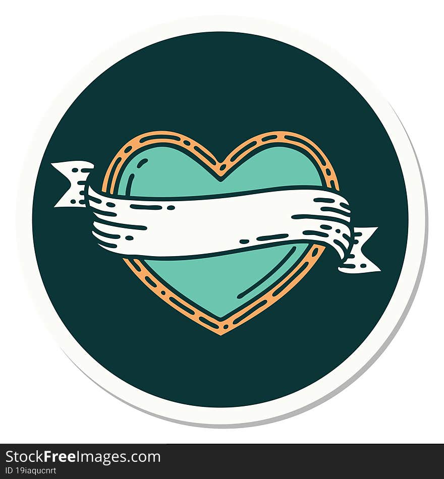 sticker of tattoo in traditional style of a heart and banner. sticker of tattoo in traditional style of a heart and banner