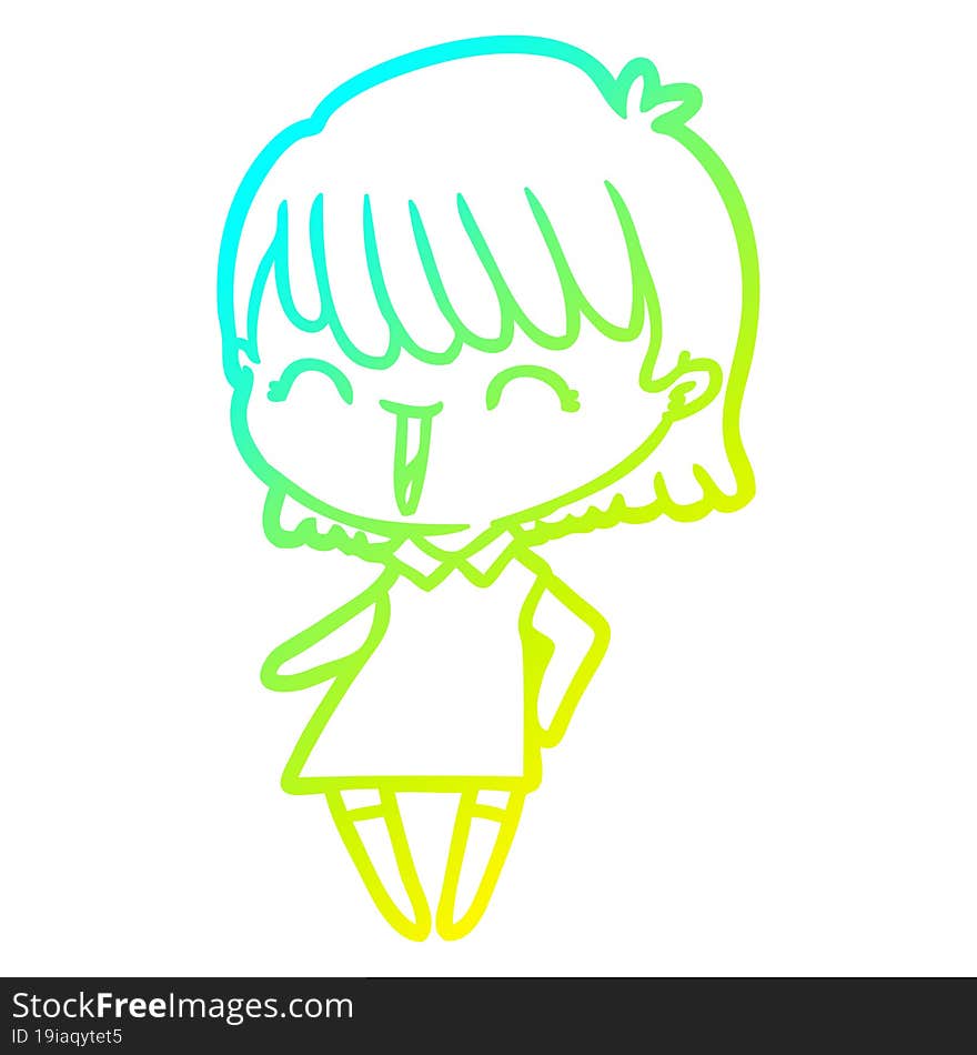 cold gradient line drawing of a cartoon woman