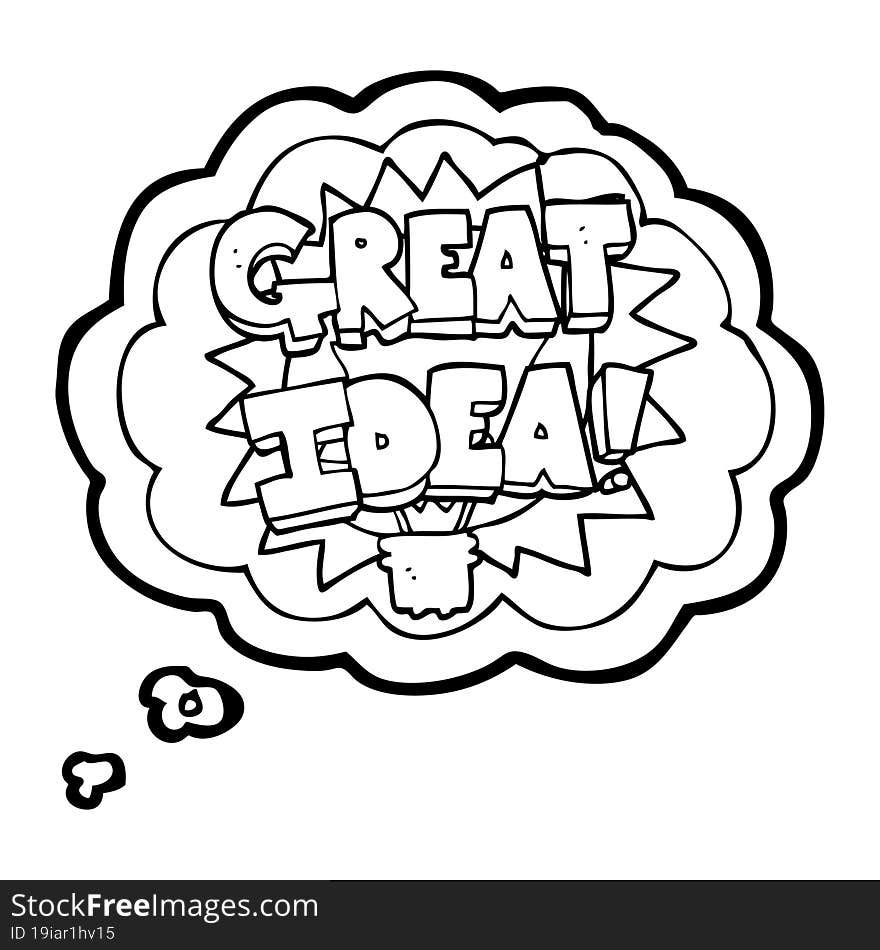 freehand drawn thought bubble cartoon GREAT IDEA! symbol