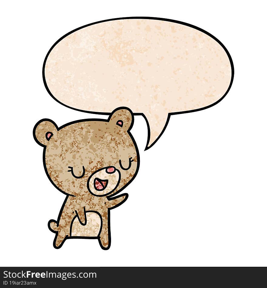 cartoon bear with speech bubble in retro texture style