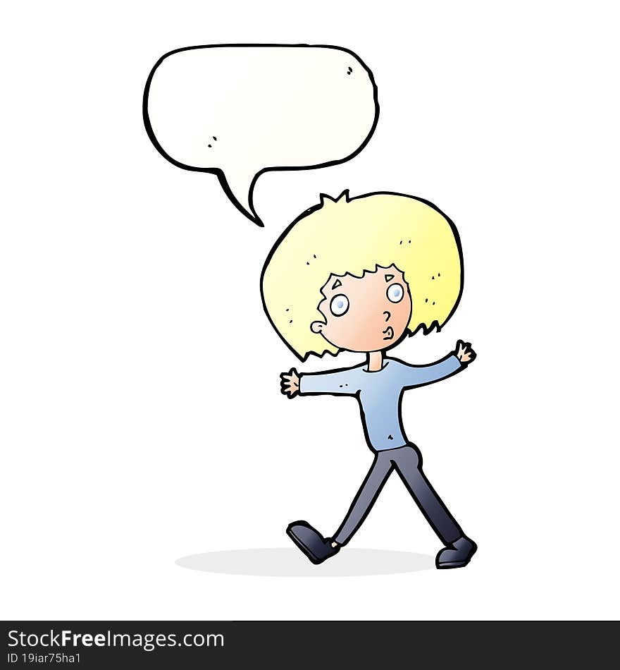 cartoon surprised man walking with speech bubble