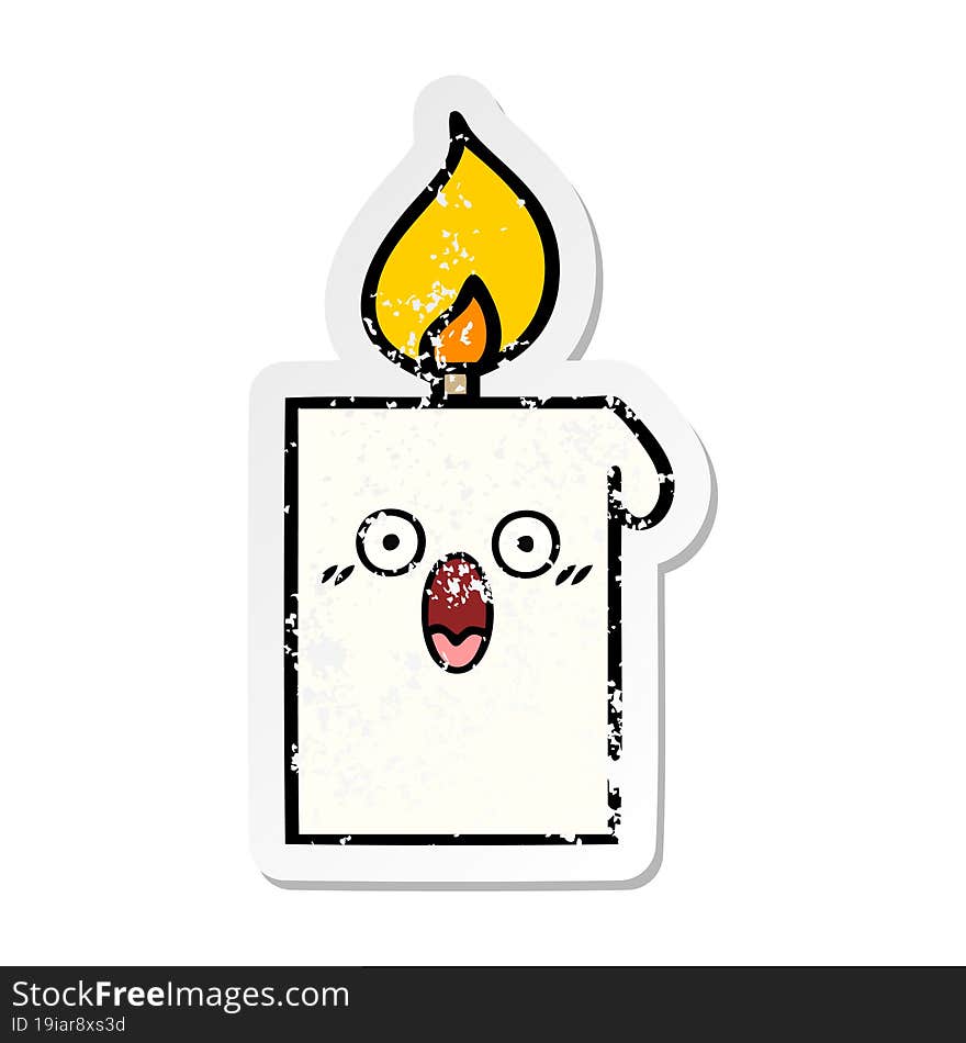 Distressed Sticker Of A Cute Cartoon Lit Candle