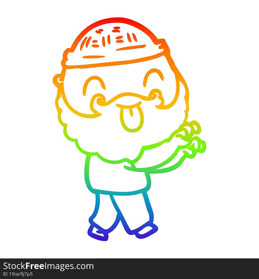 Rainbow Gradient Line Drawing Man With Beard Sticking Out Tongue