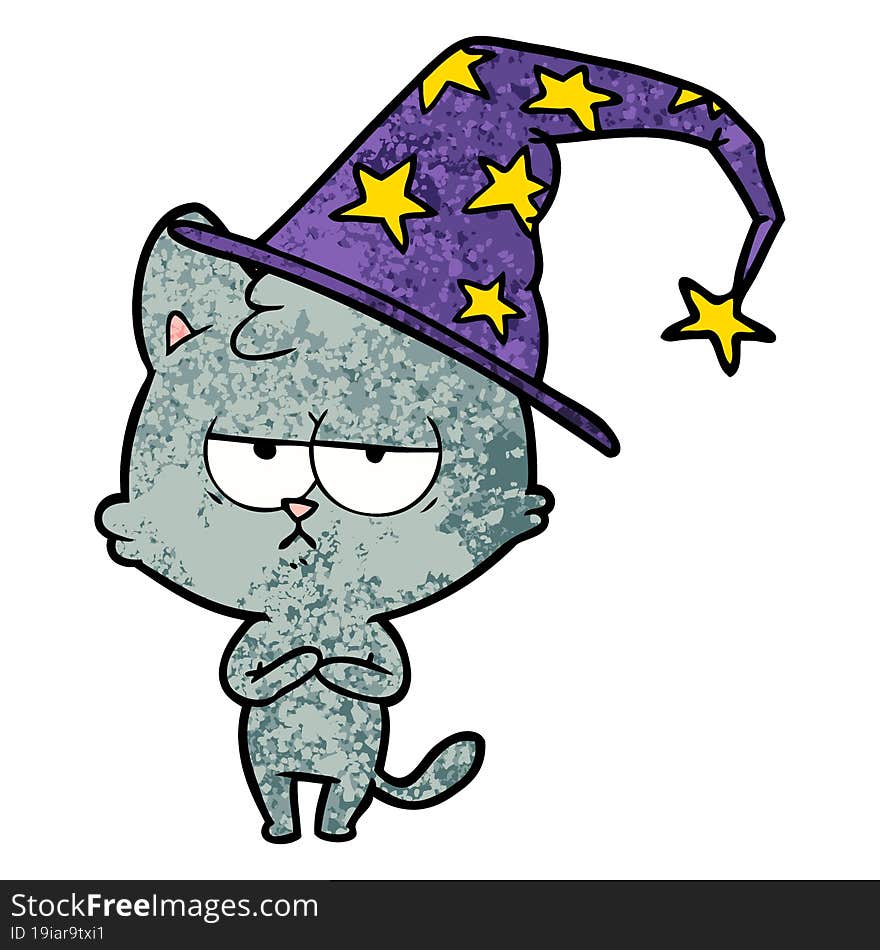 bored cartoon wizard cat. bored cartoon wizard cat