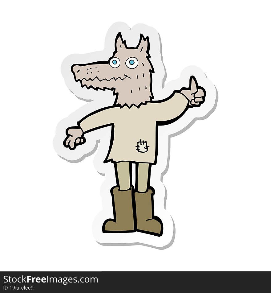 sticker of a cartoon wolf man