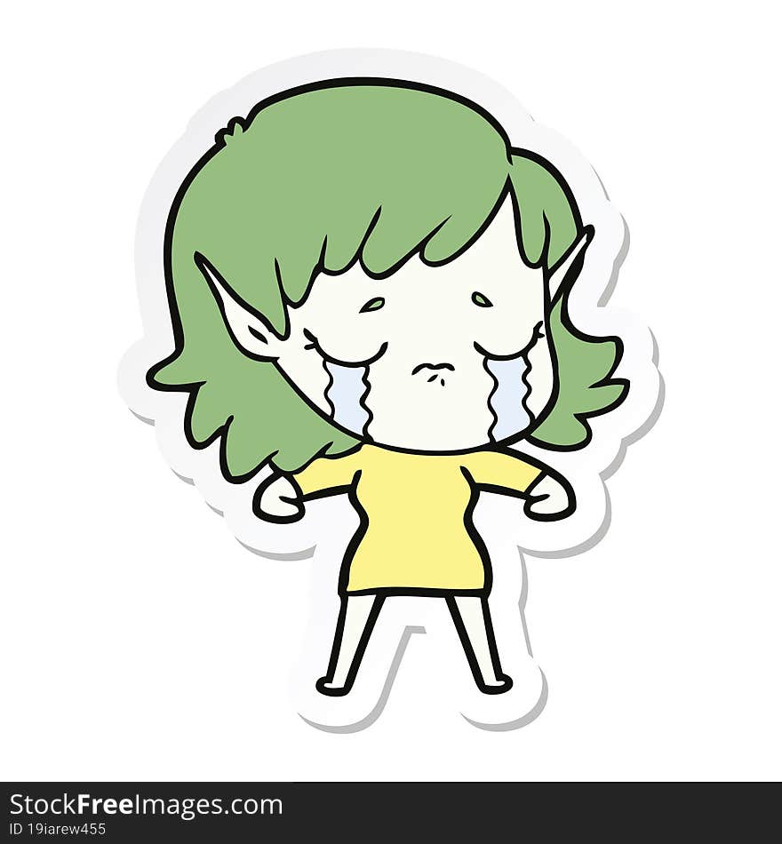 Sticker Of A Cartoon Crying Elf Girl