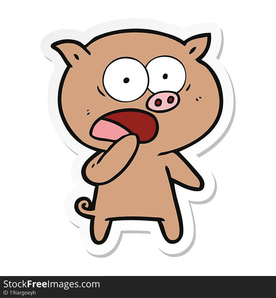 sticker of a shocked pig cartoon