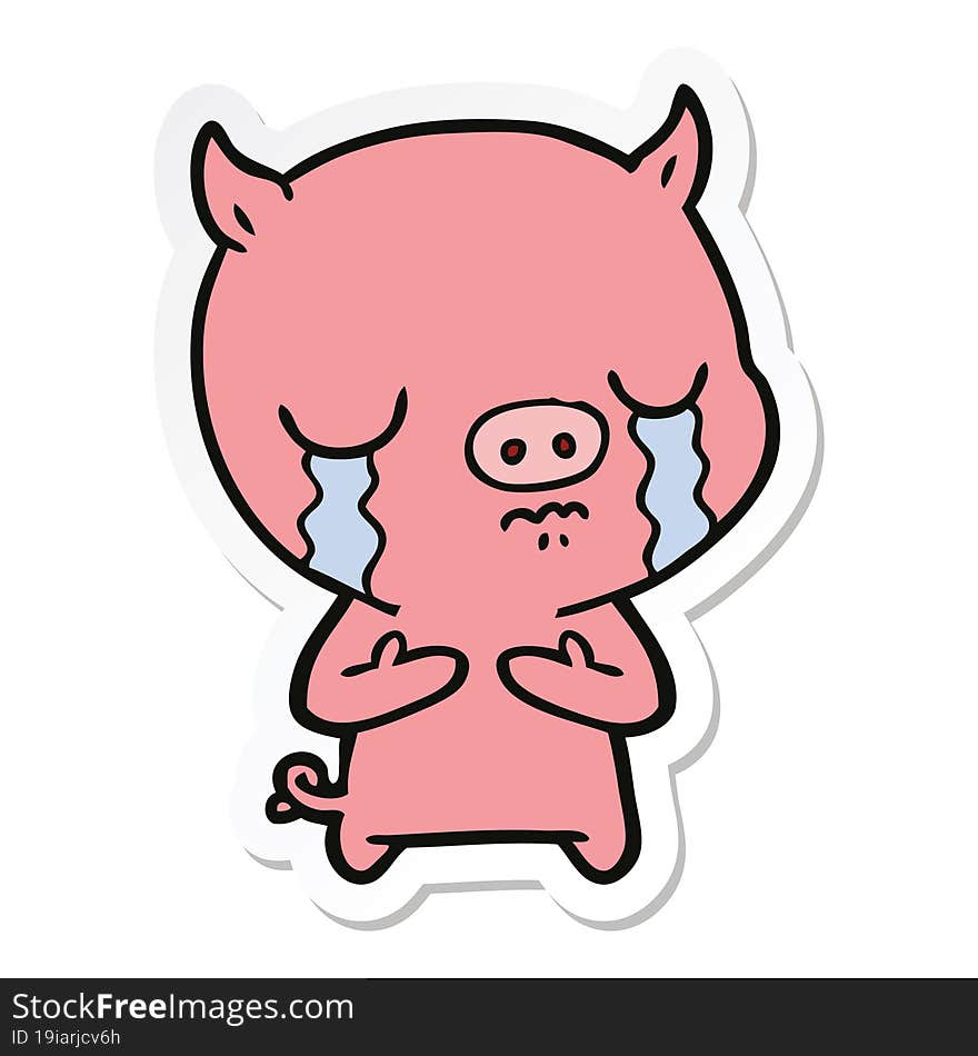 sticker of a cartoon pig crying