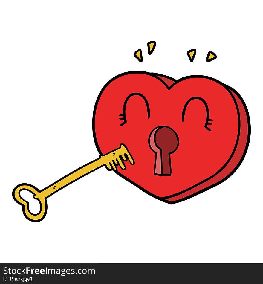 cartoon heart with key. cartoon heart with key