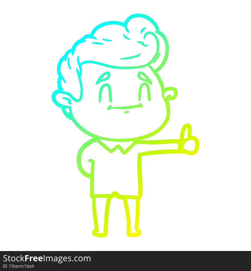 Cold Gradient Line Drawing Happy Cartoon Man Giving Thumbs Up