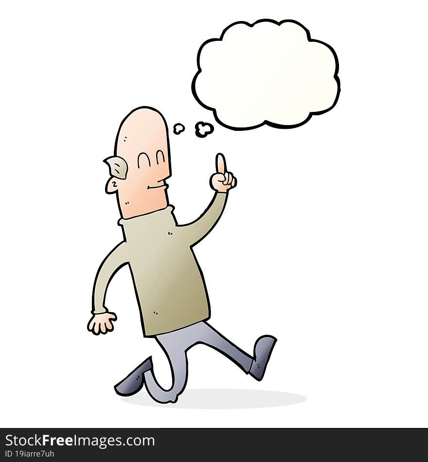 cartoon bald man with idea with thought bubble