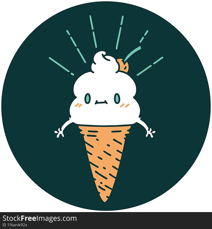 icon of tattoo style ice cream character