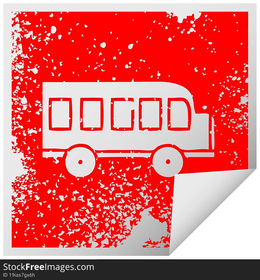 distressed square peeling sticker symbol school bus