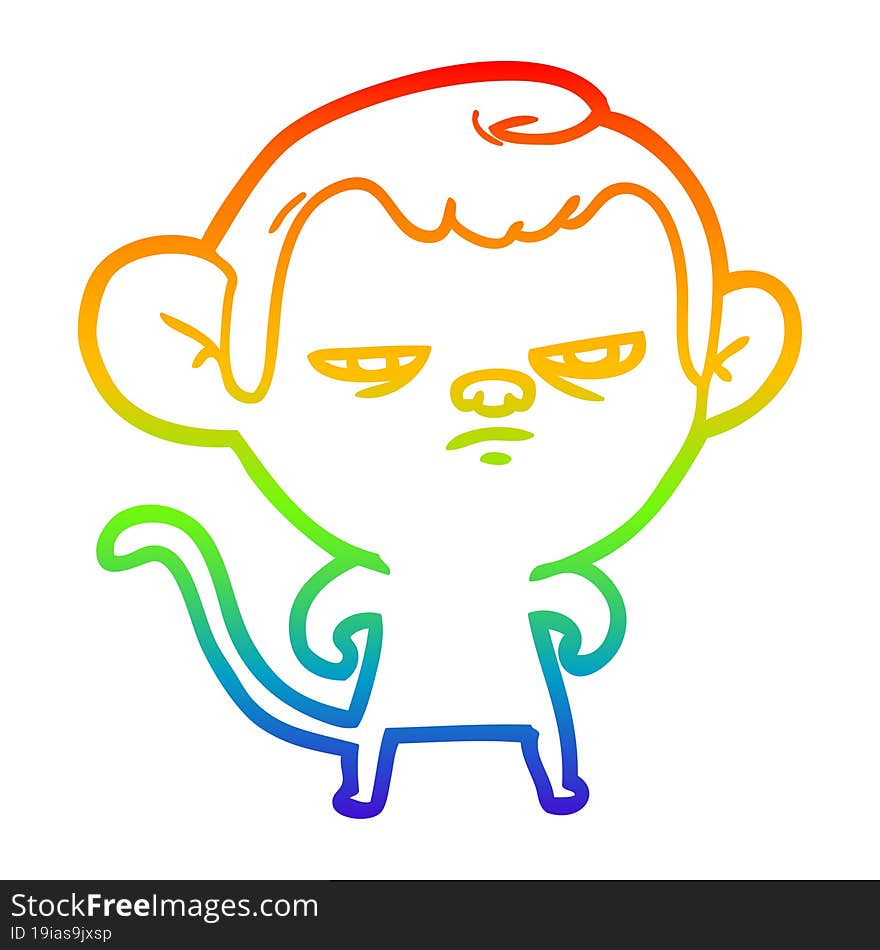 rainbow gradient line drawing of a cartoon monkey