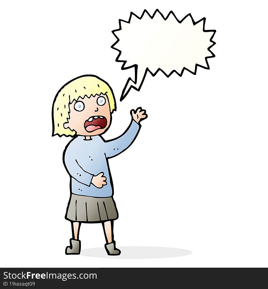 cartoon stressed out woman with speech bubble