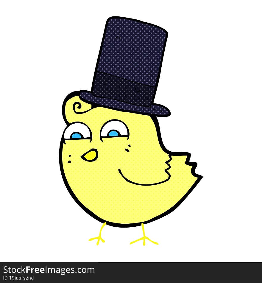 cartoon bird wearing top hat