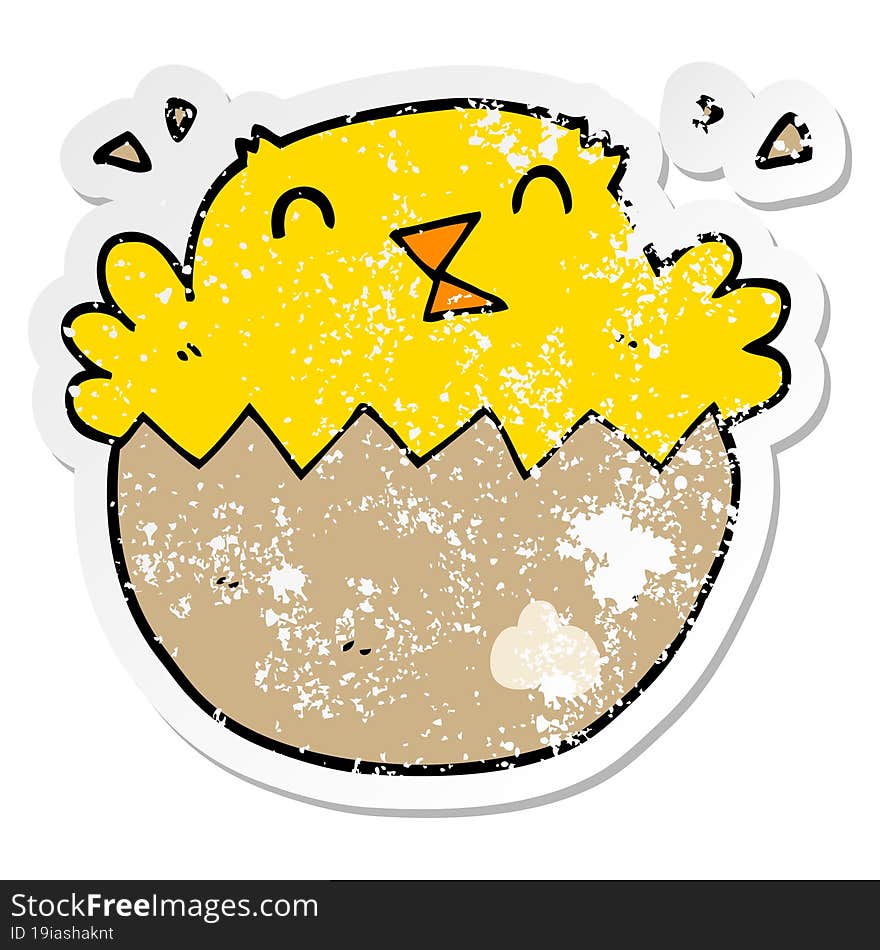 distressed sticker of a cartoon hatching chick