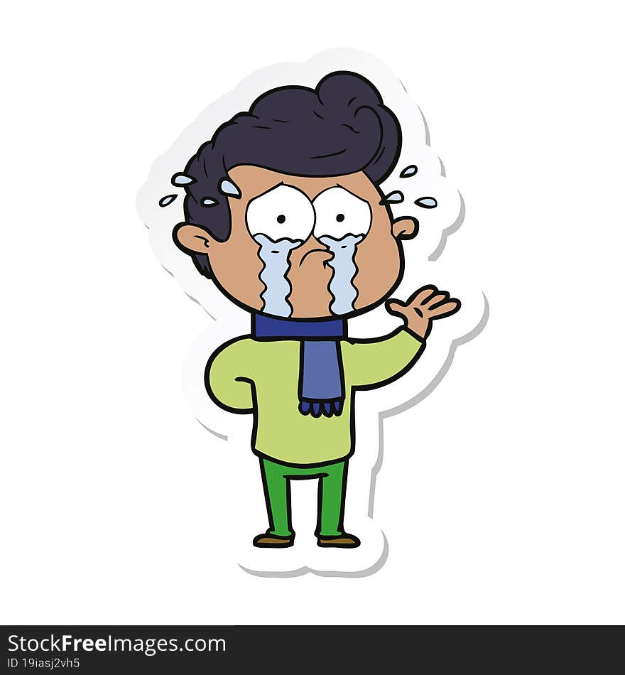 sticker of a cartoon crying man