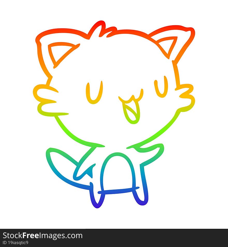 Rainbow Gradient Line Drawing Happy Cat