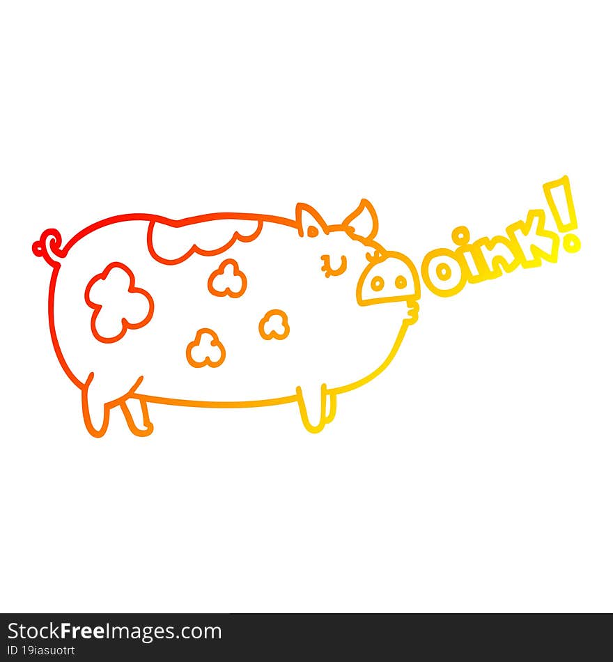 warm gradient line drawing of a cartoon oinking pig