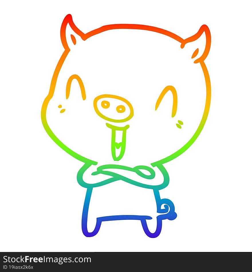 rainbow gradient line drawing of a happy cartoon pig