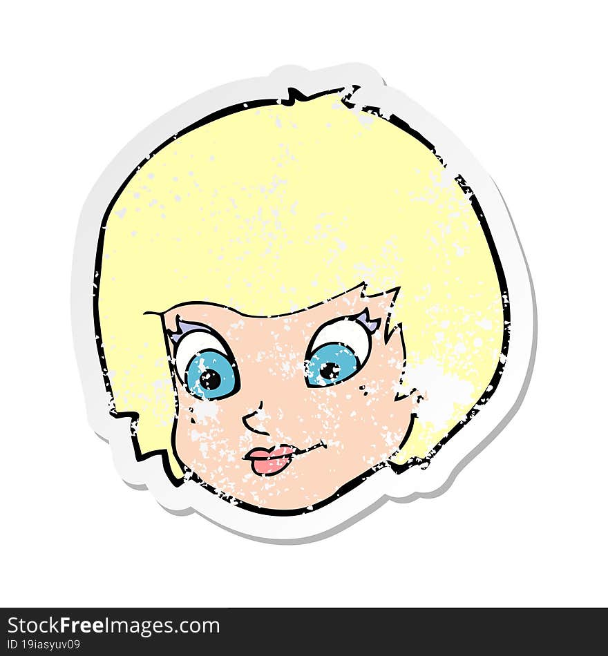 retro distressed sticker of a cartoon female face