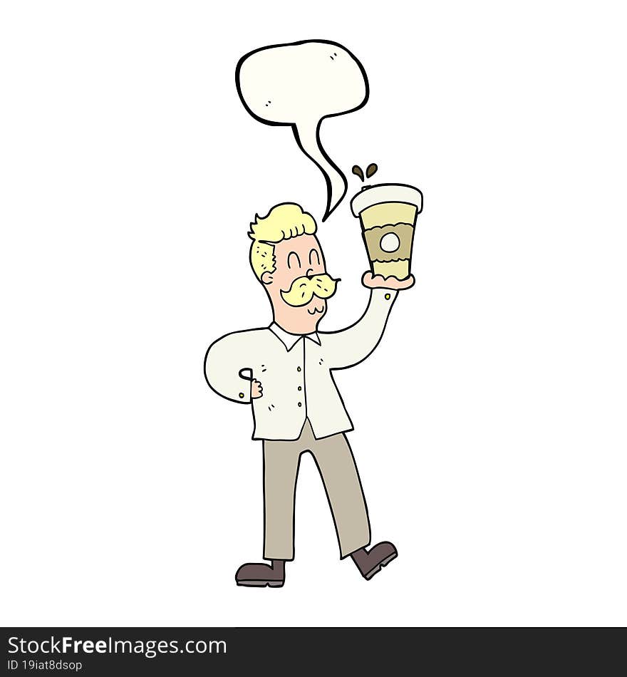 speech bubble cartoon man with coffee cups