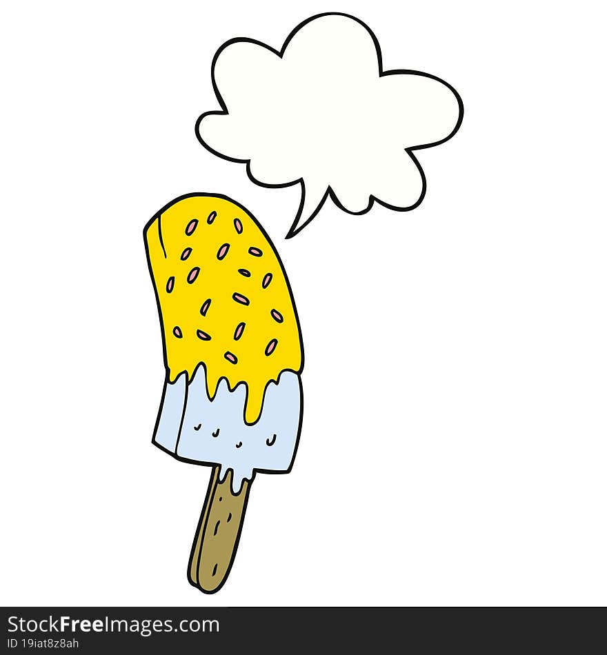 cartoon ice cream lolly and speech bubble