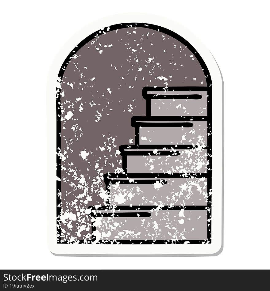 traditional distressed sticker tattoo of a doorway to steps