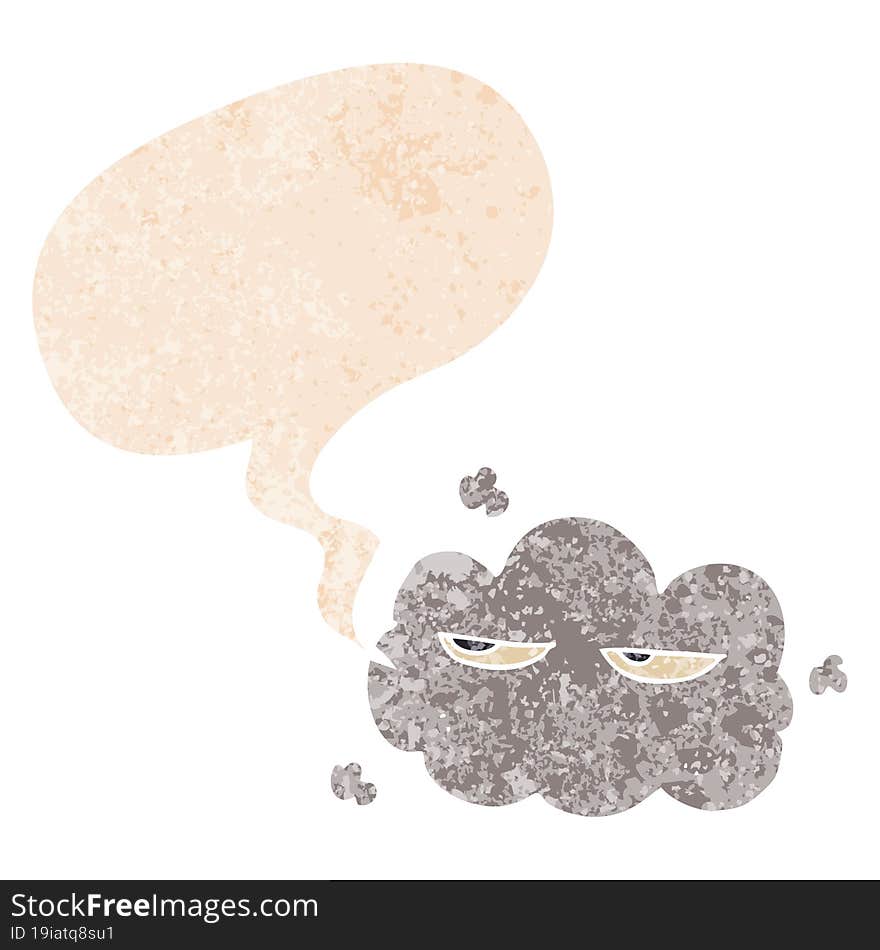 cute cartoon cloud and speech bubble in retro textured style