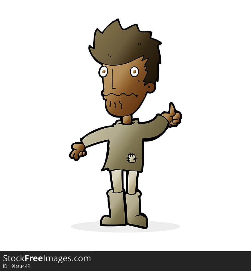 cartoon worried man giving thumbs up symbol